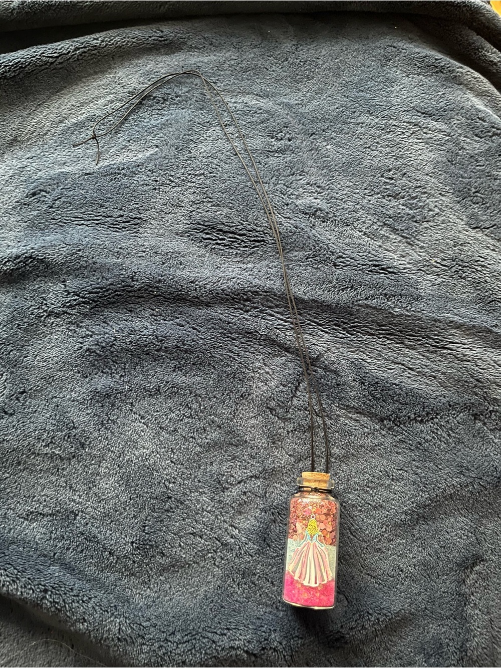 Pink & Blue Princess Inspired Glass Potion Fairy Bottle Necklace w/ Pendant